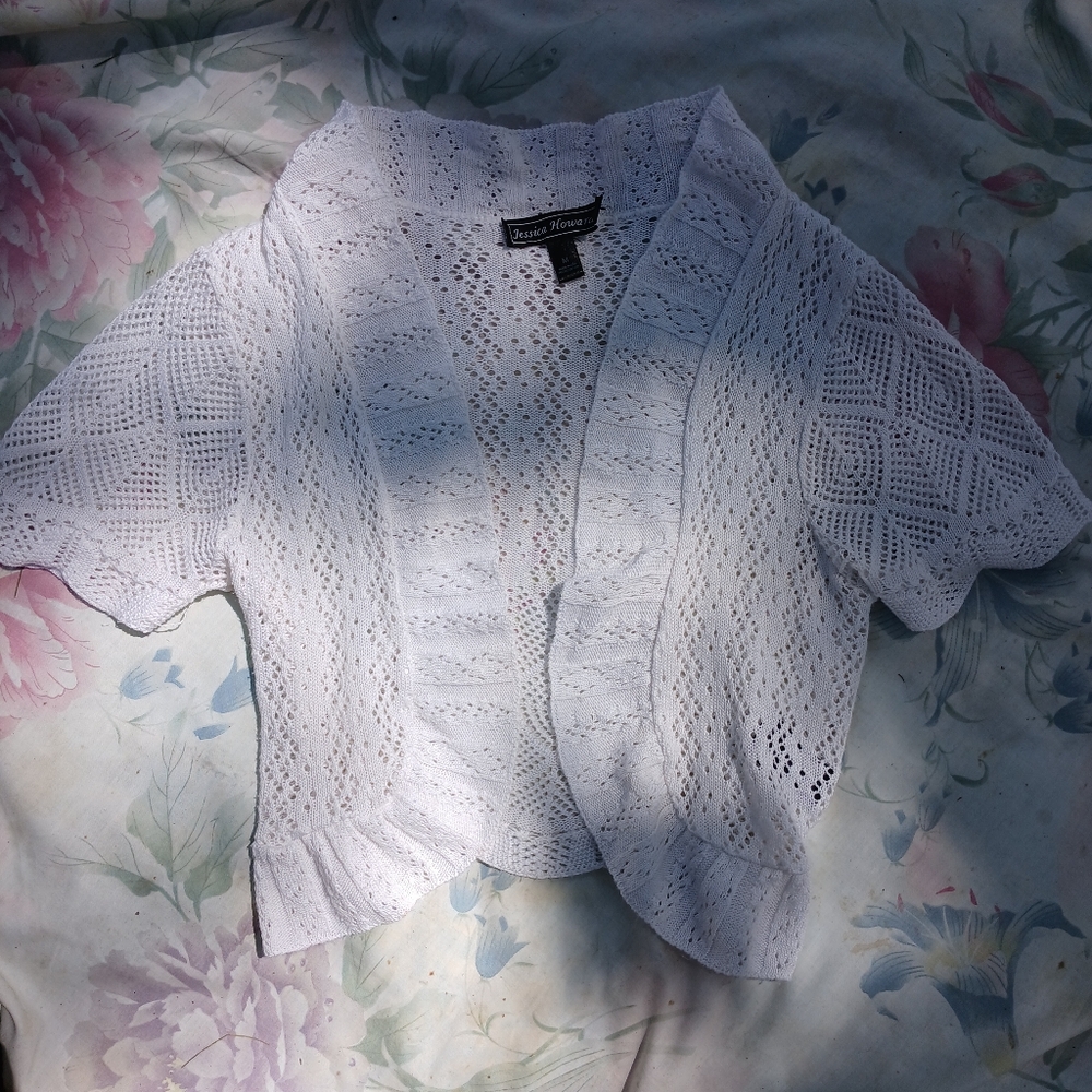 Vintage Coquette Cottagecore Fairy Fairycore White Lace Shrug Top Shirt Blouse